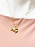 Gold Hippopotamus Charm Necklace, Animal Zoo Hippo Charm, Zookeeper Gift, N418