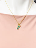 Gold Bamboo Charm Necklace, Green Bamboo Stick Tree Leaf Jewelry Gift, N5861