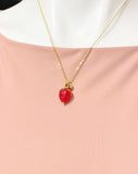 Gold Strawberry Necklace, Handmade Lampwork Strawberry Charm, 4983R