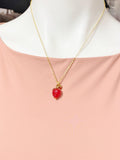 Gold Strawberry Necklace, Handmade Lampwork Strawberry Charm, 4983R