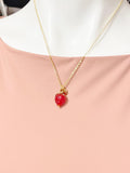 Gold Strawberry Necklace, Handmade Lampwork Strawberry Charm, 4983R