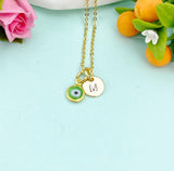 Evil Eye Necklace – Tiny Gold Pendant with Personalized Initial Charm Gift for Her, N577D
