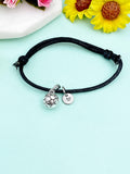 Soccer Charm Bracelet – Black Cord with Personalized Initial Charms A–Z Gift for Athlete, N2156W