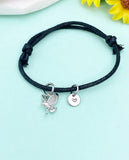 Eagle Charm Bracelet – Black Cord with Personalized Initial Charms A–Z Gift for Him or Her, N348W