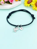Eagle Charm Bracelet – Black Cord with Personalized Initial Charms A–Z Gift for Him or Her, N348W