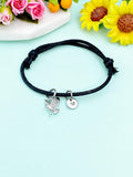 Eagle Charm Bracelet – Black Cord with Personalized Initial Charms A–Z Gift for Him or Her, N348W