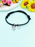 Eagle Charm Bracelet – Black Cord with Personalized Initial Charms A–Z Gift for Him or Her, N348W