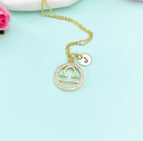 Libra Zodiac Necklace – Gold Pendant with Personalized Initial Charms A–Z Gift for Her, N3535