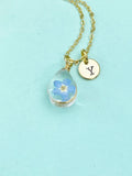 Forget Me Not Initial Necklace – Pressed Flower Pendant, Gold