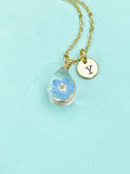 Forget Me Not Necklace – Gold Pendant with Initial Charms A–Z Gift for Her or Teen, N5558T