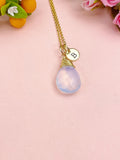 Opalite Necklace in Gold or Silver, Opalite Jewelry, Teardrop Wire Wrap, N6359