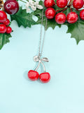 Silver Large Red Cherry Charm Necklace, N5377