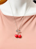 Silver Large Red Cherry Charm Necklace, N5377
