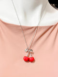 Silver Large Red Cherry Charm Necklace, N5377