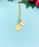Gold Lady of Miraculous Medal Necklace, Real 18K Gold Plated Jewelry, N6681