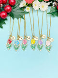 Gold Tulip Flower Charm Necklace • 18K Gold Plated Floral Jewelry for Women, N6685