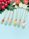 Gold Tulip Flower Charm Necklace • 18K Gold Plated Floral Jewelry for Women, N6685