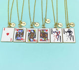 Gold Playing Card Necklace • King Queen Jack Ace Heart Joker Pendant Jewelry, N6686