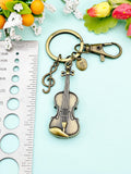 Bronze Violin Clef Music Note Charm Keychain, Viola Charm, Cello Charm, Fiddle Charm Music Keychain, N5770A