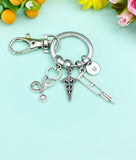 Silver Medical Keychain • Crutches Caduceus Charm • Orthopedic Healthcare Gift, N1980