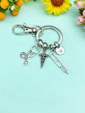Silver Medical Keychain • Crutches Caduceus Charm • Orthopedic Healthcare Gift, N1980