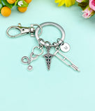 Silver Medical Keychain • Crutches Caduceus Charm • Orthopedic Healthcare Gift, N1980