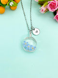 Silver One Dandelion Three Forget Me Not Real Flower Charm Necklace, Wish Gifts, N5779S