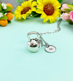 Kettlebell Charm Necklace • Silver Fitness Pendant • Athlete Workout Jewelry, N2594A
