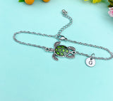 Green Sea Turtle Charm Bracelet • Ocean Inspired Jewelry • Dainty Nature Bracelet, N4977