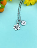 Silver Daisy Flower Charm Necklace • Dainty Floral Pendant • Personalized Initial Gift, N6717