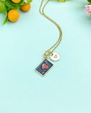 Gold Ace of Hearts Charm Necklace – Black Pendant Symbolizing Love, Luck & Bold Style, N6695