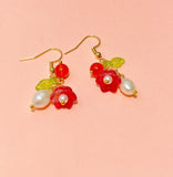 Gold Pearl Flower Earrings • Natural Freshwater Dangle • Dainty Floral Jewelry Gift, N6725