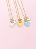 Gold Sweet Heart Charm Necklace • Pink Yellow Blue Pendant • Colorful Dainty Jewelry, N4334M