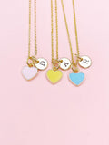 Gold Sweet Heart Charm Necklace • Pink Yellow Blue Pendant • Colorful Dainty Jewelry, N4334M