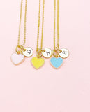 Gold Sweet Heart Charm Necklace • Pink Yellow Blue Pendant • Colorful Dainty Jewelry, N4334M