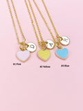 Gold Sweet Heart Charm Necklace • Pink Yellow Blue Pendant • Colorful Dainty Jewelry, N4334M