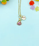 Gold Pear Charm Necklace • Initial Pendant, Cubic Zirconia