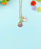 Gold Pear Charm Necklace • Initial Pendant, Cubic Zirconia