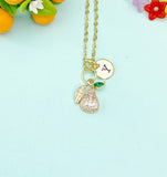 Gold Pear Charm Necklace • Dainty Initial Pendant