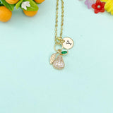 Gold Pear Charm Necklace • Dainty Initial Pendant