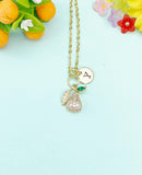 Gold Pear Charm Necklace • Dainty Initial Pendant