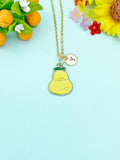Gold Pear Initial Necklace • Yellow Fruit Charm Pendant
