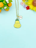 Gold Pear Initial Necklace • Yellow Fruit Charm Pendant