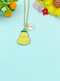 Gold Pear Initial Necklace • Yellow Fruit Charm Pendant