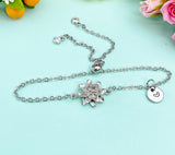 Silver Lotus Charm Bracelet • Dainty Bloom Accent • Minimalist Spiritual Jewelry, N6709