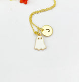 Gold Cute White Ghost Charm Necklace, Halloween Jewelry Gift for Girl or Women N6013W