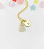 Gold Ghost Charm Necklace, Initial Pendant, Halloween Jewelry