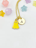 Gold Yellow Ghost Charm Necklace, Halloween Jewelry Gift for Girl or Women N6013Y