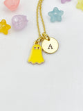 Gold Yellow Ghost Charm Necklace, Halloween Jewelry Gift for Girl or Women N6013Y