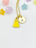 Gold Yellow Ghost Charm Necklace, Halloween Jewelry Gift for Girl or Women N6013Y